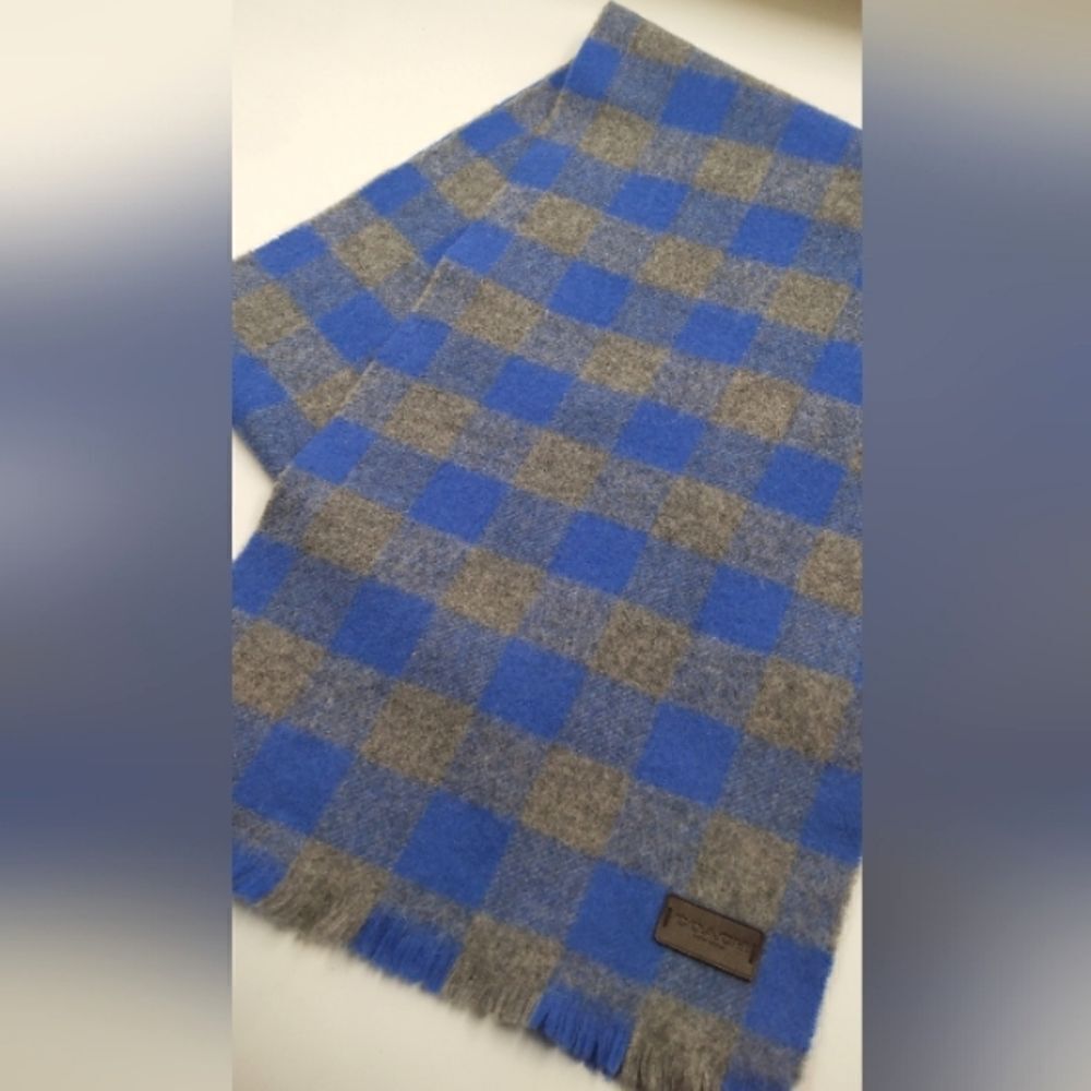 Coach Wool Long Winter Fringe Scarf Checker Unisex Men's - Picture 7 of 11